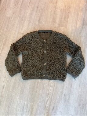 Massimo Dutti Boucle Green Cardigan Medium